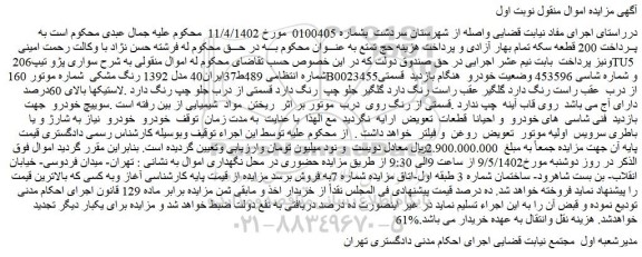 مزایده خودروی سواری پژو تیپ206TU5