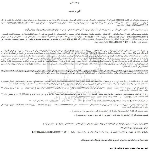 مزایده فروش ملک