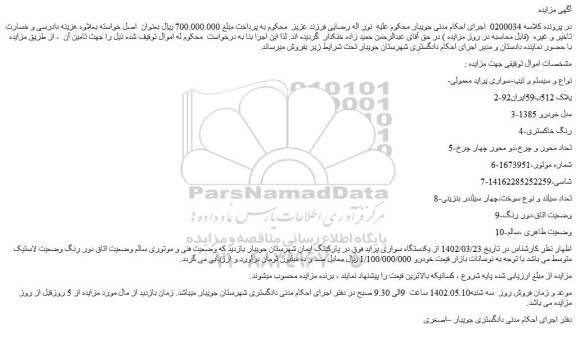 مزایده فروش خودرو سواری پراید معمولی