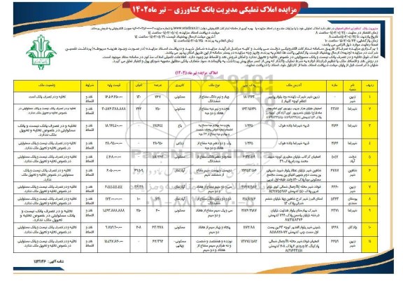 مزایده فروش املاک تملیکی