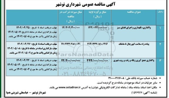  مناقصه واگذاری ، نگهداری و اجرای فضای سبز ...