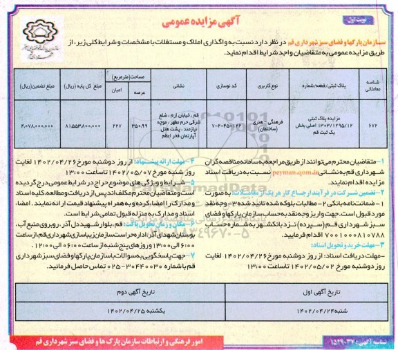 مزایده واگذاری املاک و مستغلات