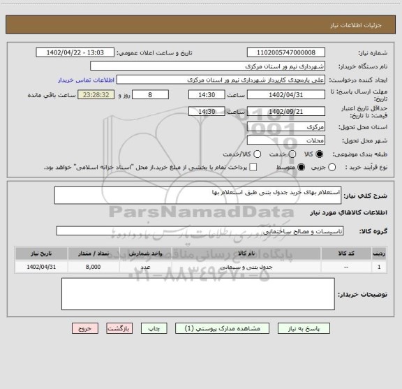 استعلام استعلام بهای خرید جدول بتنی طبق استعلام بها