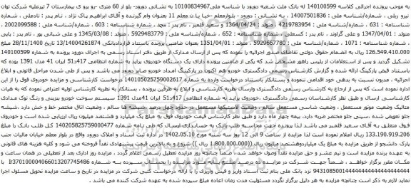 آگهی مزایده یک دستگاه خودروی پراید