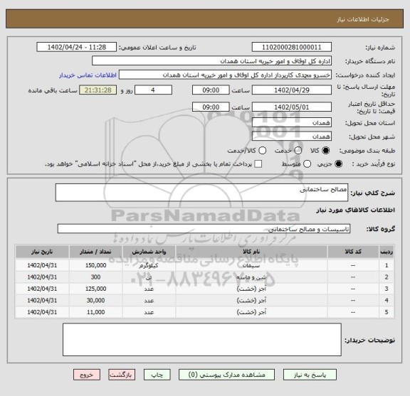 استعلام مصالح ساختمانی
