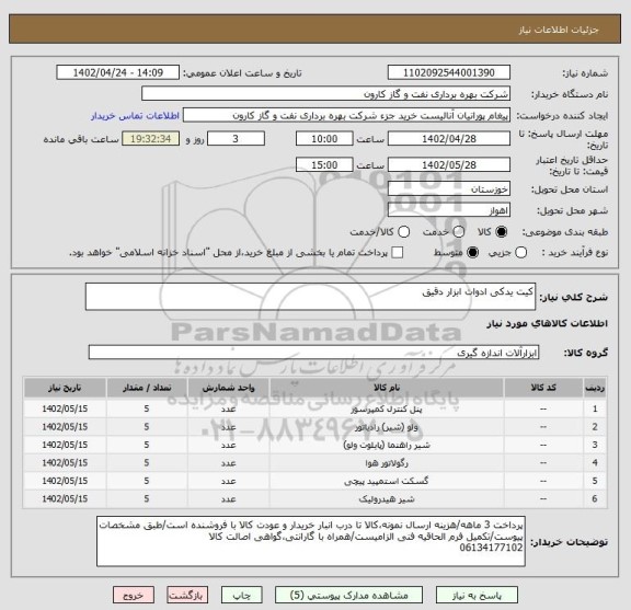 استعلام کیت یدکی ادوات ابزار دقیق