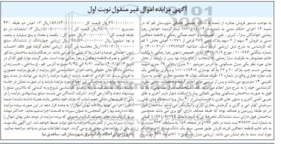 مزایده فروش پلاک ثبتی 287 فرعی از 10771 اصلی 