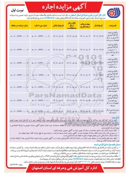 مزایده اجاره کارگاه آموزشی 47 متری...