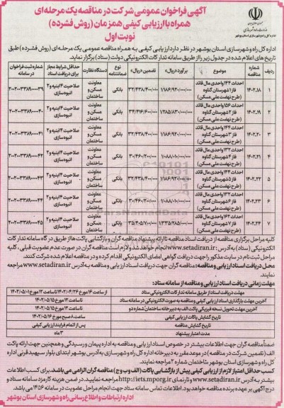 مناقصه احداث 144 واحدی ...