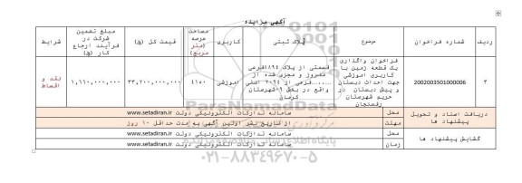 مزایده فراخوان واگذاری یک قطعه زمین با کاربری آموزشی