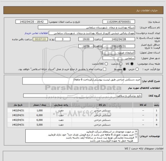 استعلام خرید دستکش جراحی طبق لیست پیوستی(باپرداخت 6 ماهه)