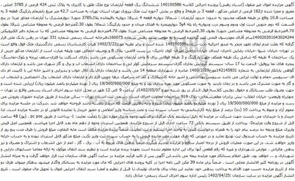 مزایده ملک به پلاک ثبتی 424 فرعی از 3785 اصلی