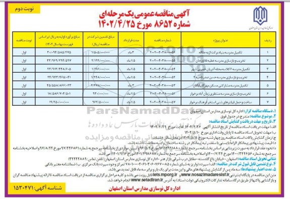 مناقصه تکمیل مدرسه ...