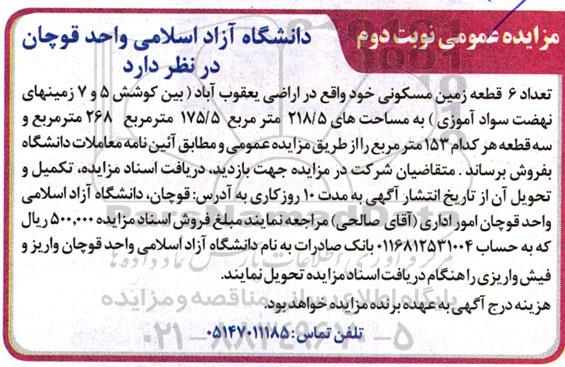مزایده تعداد 6 قطعه زمین مسکونی