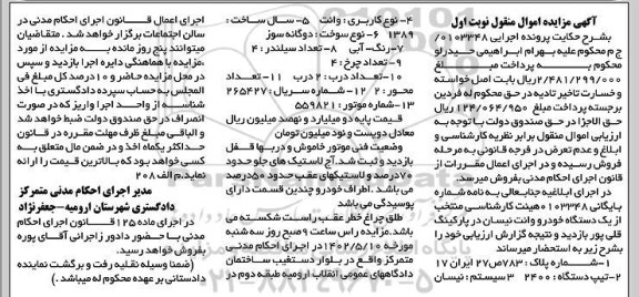  مزایده یک دستگاه خودرو وانت نیسان