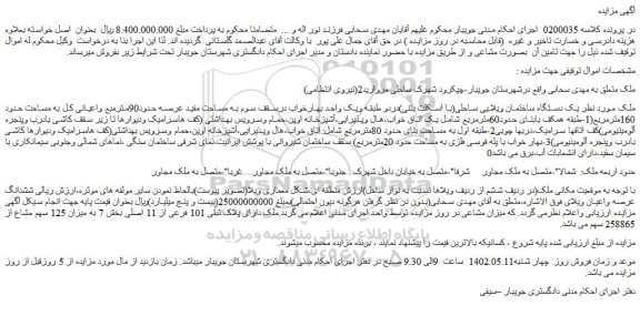 مزایده فروش یک دستگاه ساختمان ویلایی ساحلی(با اسکلت بتنی)