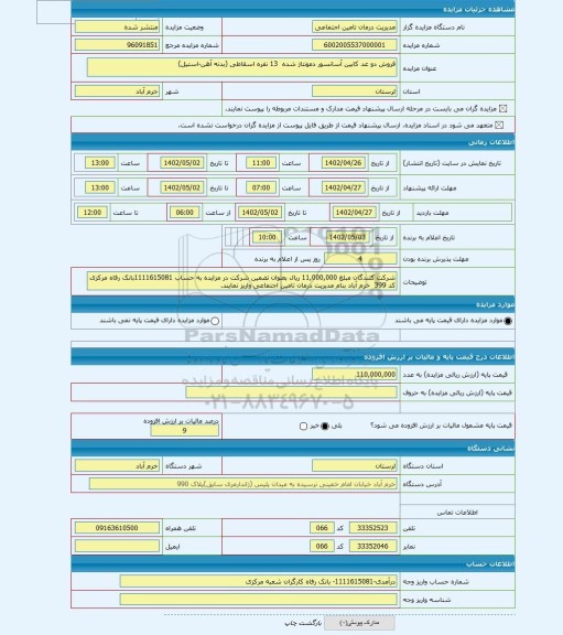 مزایده ، فروش دو عد کابین آسانسور دمونتاژ شده  13 نفره اسقاطی (بدنه آهن-استیل)