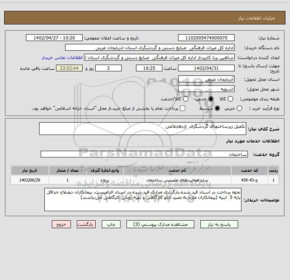 استعلام تکمیل زیرساختهای گردشگری  اژدهابلاغی