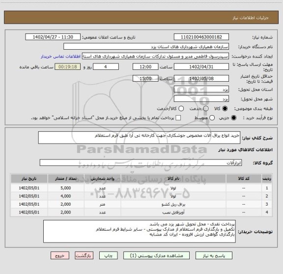 استعلام خرید انواع یراق آلات مخصوص جوشکاری جهت کارخانه تی آرا طبق فرم استعلام