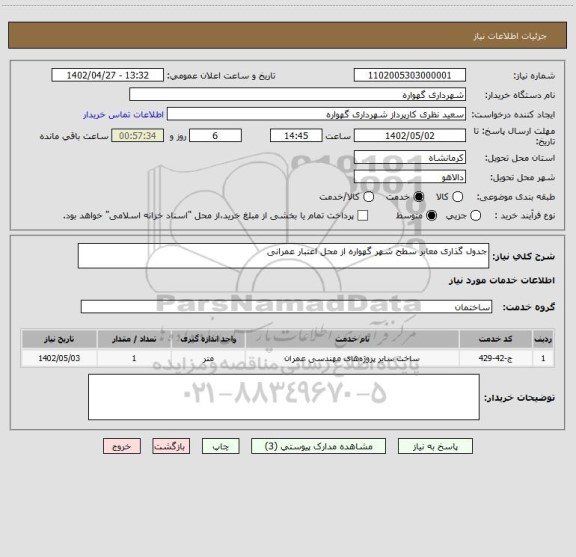 استعلام جدول گذاری معابر سطح شهر گهواره از محل اعتبار عمرانی