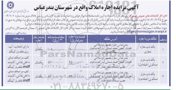 مزایده اجاره املاک