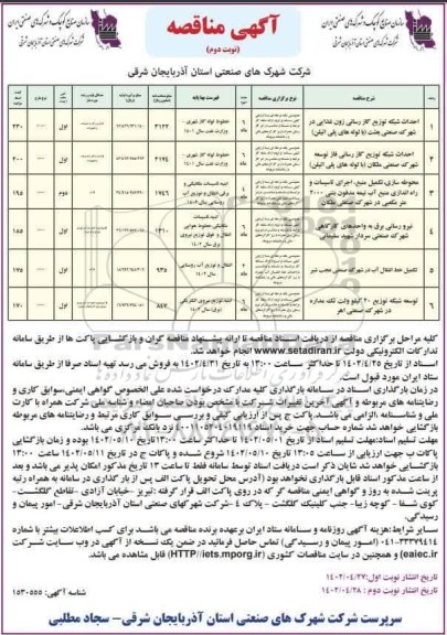 مناقصه احداث شبکه توزیع گازرسانی زون غذایی در شهرک صنعتی .... - نوبت دوم