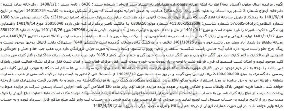 آگهی مزایده سواری سیستم :سایپا