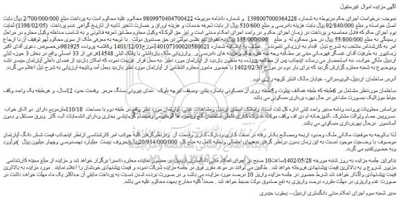 مزایده فروش ساختمان مشتمل بر 6طبقه که طبقه همکف پیلوت و5طبقه روی آن مسکونی 