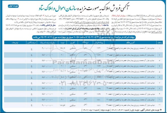 مزایده فروش املاک