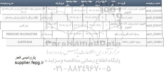 استعلام اقلام مصرفی و...