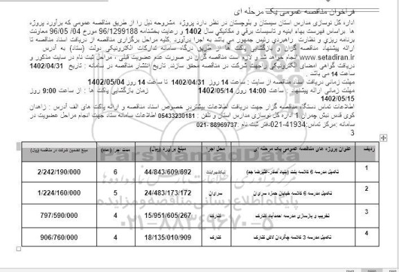 مناقصه تکمیل مدرسه 6 کلاسه بنت ...