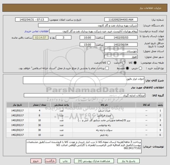 استعلام ادوات ابزار دقیق