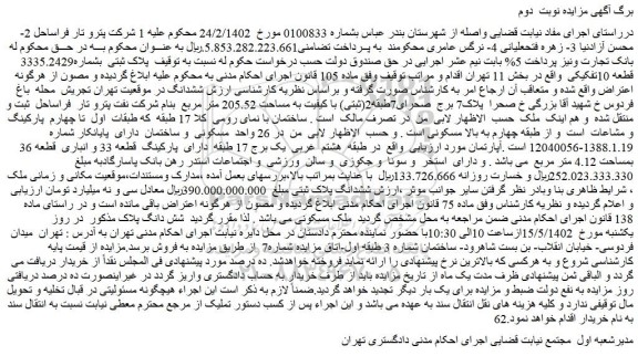 مزایده فروش پلاک ثبتی بشماره3335.2429 قطعه 10تفکیکی