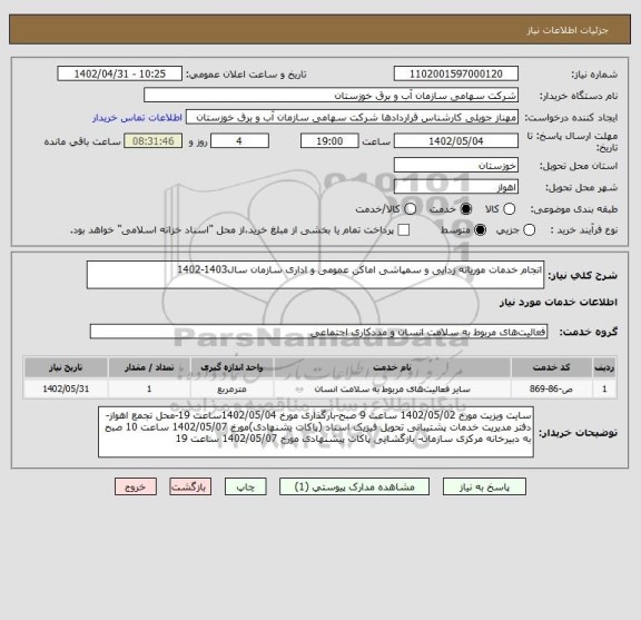 استعلام انجام خدمات موریانه زدایی و سمپاشی اماکن عمومی و اداری سازمان سال1403-1402