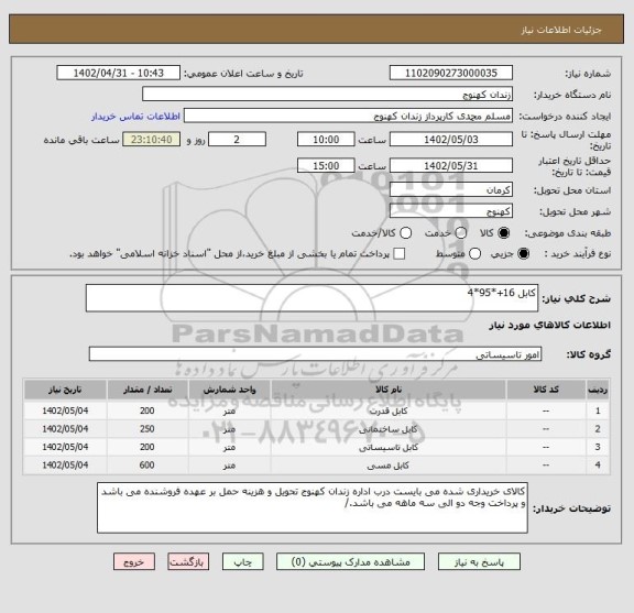 استعلام کابل 16+*95*4