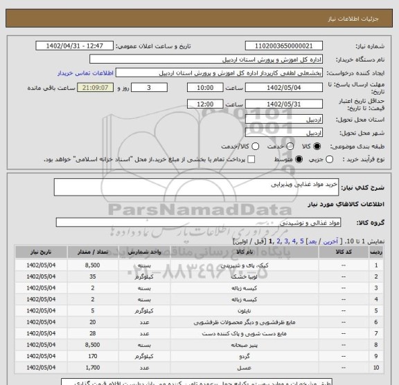 استعلام خرید مواد غذایی وپذیرایی