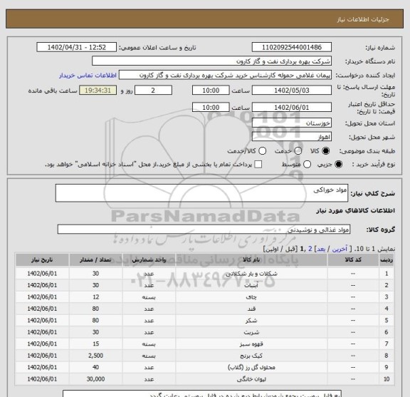 استعلام مواد خوراکی