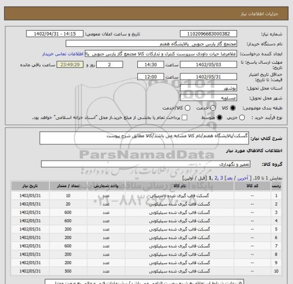 استعلام گسکت/پالایشگاه هفتم/نام کالا مشابه می باشد/کالا مطابق شرح پیوست