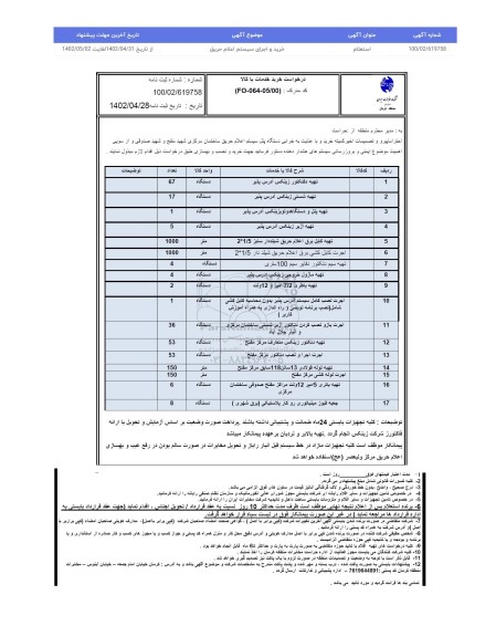 استعلام خرید و اجرای سیستم اعلام حریق