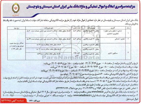 مزایده سراسری املاک و اموال تملیکی و مازاد