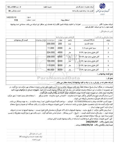 استعلام جعبه تقسیم ....