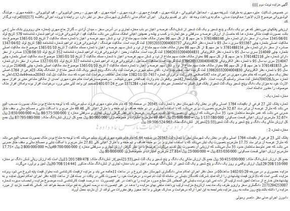 مزایده فروش دو یک دانگ و پنج شعیر و یک ثلث شعیر از شش دانگ عرصه و اعیان دو باب مغازه تجاری