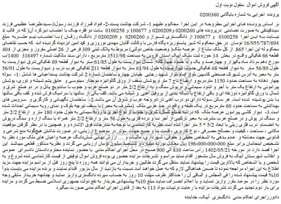 مزایده فروش ملک مشاع از عرصه ملک( وضعیت خاص دولتی) مربوط به پلاک ثبتی 309 فرعی از 26 اصلی مفروز و مجزی از 404 قطعه 66 تفکیکی 