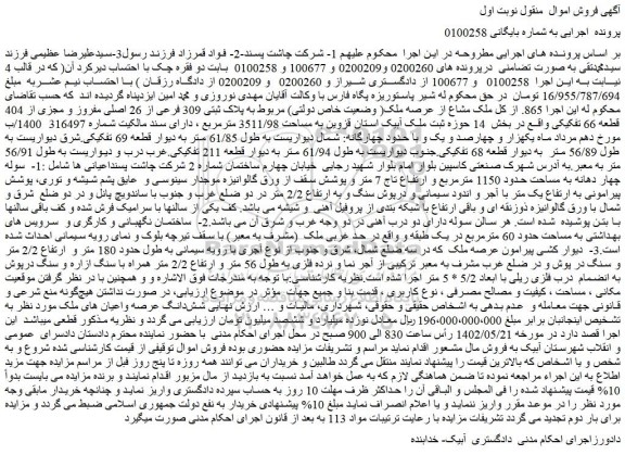 مزایده فروش ملک مشاع از عرصه ملک( وضعیت خاص دولتی) مربوط به پلاک ثبتی 309 فرعی از 26 اصلی مفروز و مجزی از 404 قطعه 66 تفکیکی  