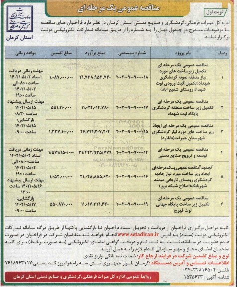 مناقصه تکمیل زیرساخت های مورد نیاز منطقه نمونه گردشگری ...