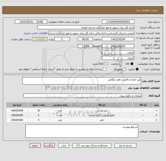 استعلام میز اداری و فایل و کمد بایگانی