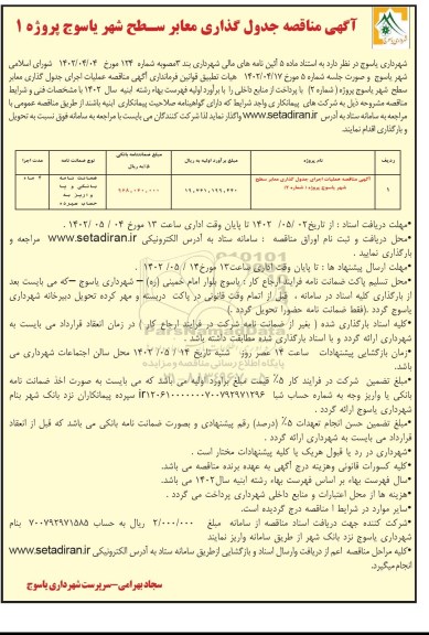 مناقصه عملیات اجرای جدول گذاری معابر سطح شهر 