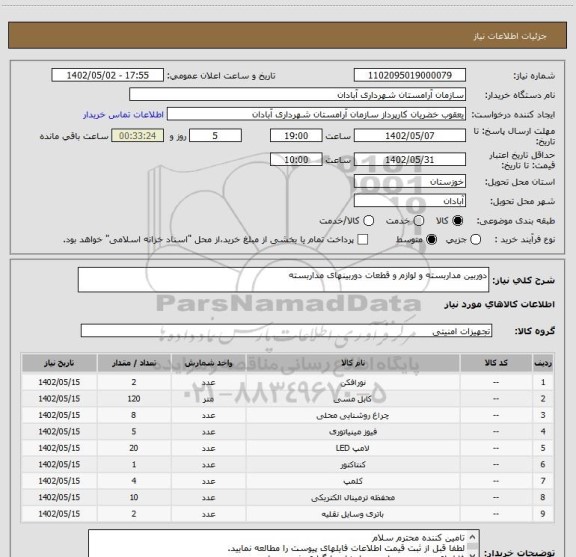 استعلام دوربین مداربسته و لوازم و قطعات دوربینهای مداربسته