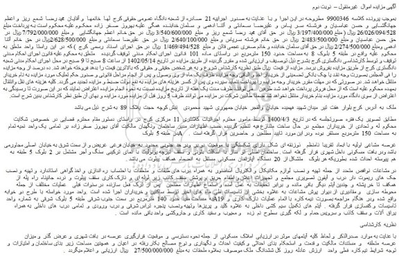 مزایده فروش ششدانگ ملک