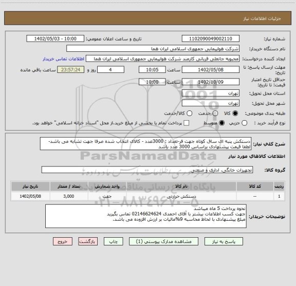 استعلام دستکش پنبه ای ساق کوتاه جهت فر-تعداد : 3000عدد - کالای انتخاب شده صرفا جهت تشابه می باشد-لطفا قیمت پیشنهادی براساس 3000 عدد باشد